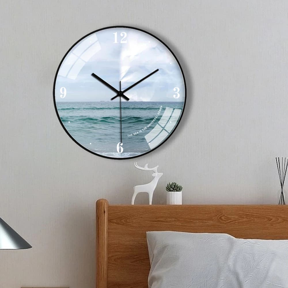 Orologio da parete moderno e silenzioso con paesaggio marino, movimento al quarzo, decorazione elegante per soggiorno, camera da letto, hotel, stile estivo