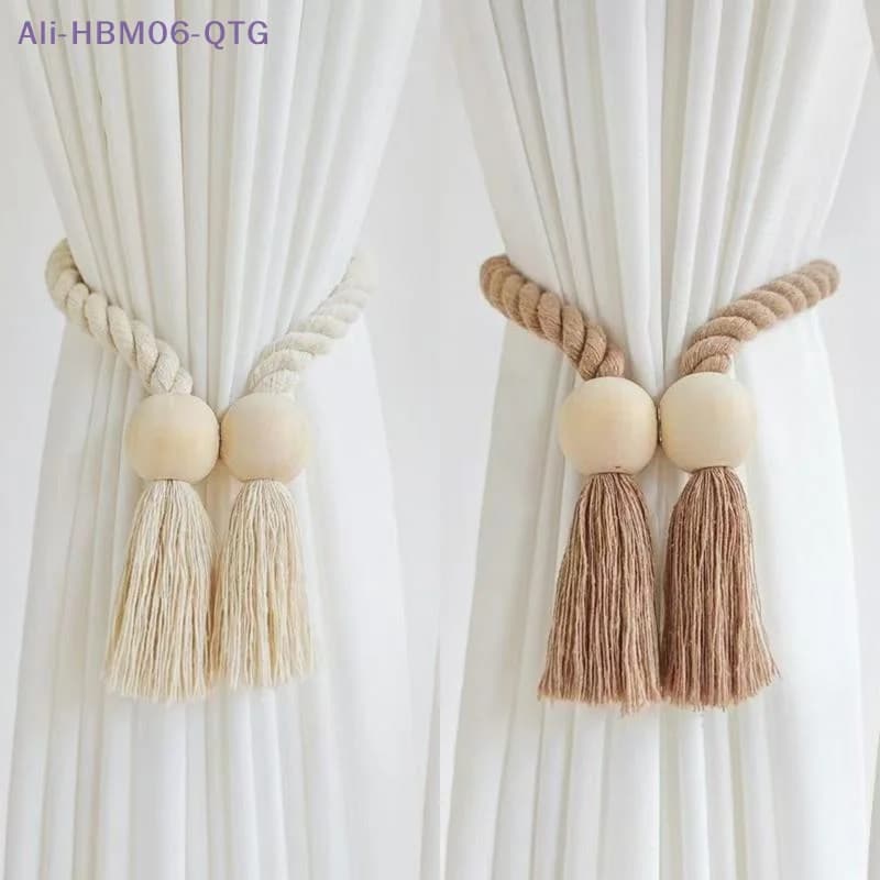 [New]2Pcs Magnetic Wooden Tassel Window Curtain Curtain Holdbacks Bathroom Shower Curtain Accessories Home Decor Curtain Buckles