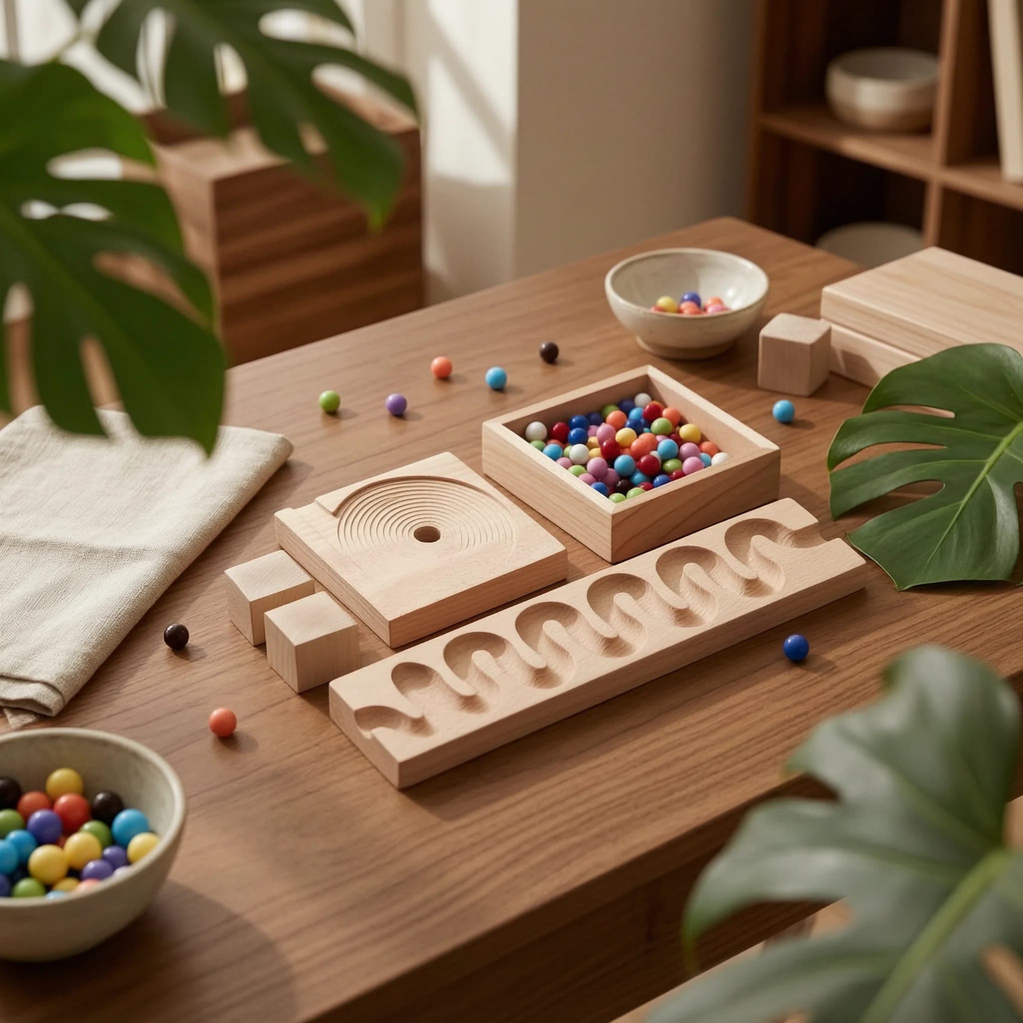 Marble Run with Wooden Blocks Educational Wooden Marble Run Set Sensory Stem for Preschoolers, Child-Centered School, Playroom