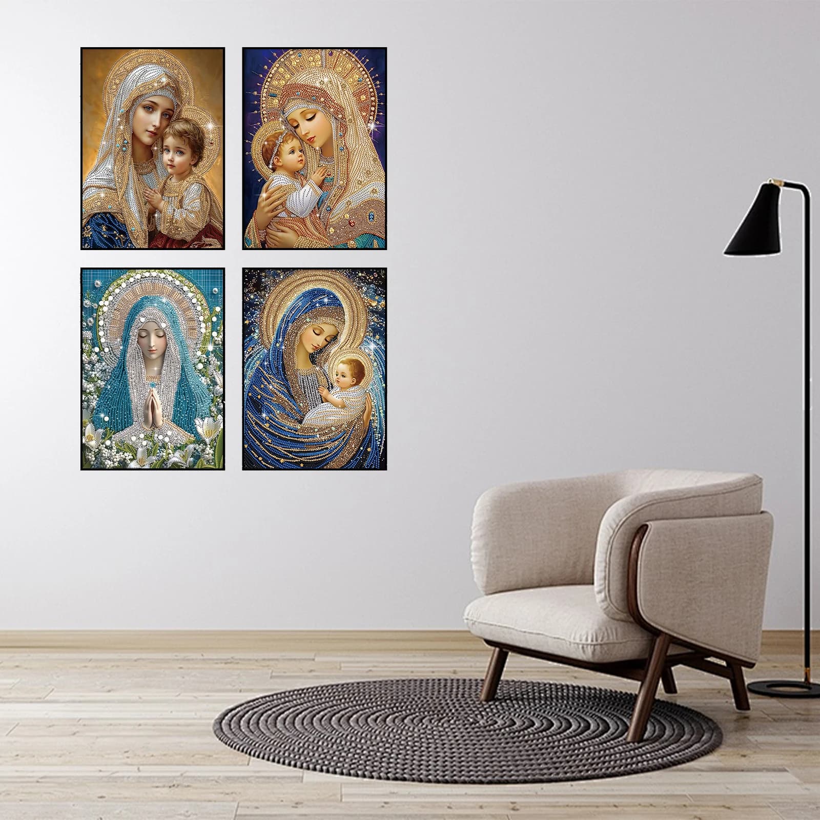Kit di pittura artistica con diamanti per adulti, temi religiosi Kit fatto a mano parziale con diamanti in cristallo a forma speciale per decorazioni per la casa, regalo artistico