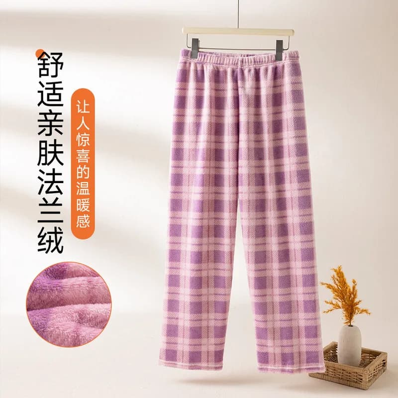 Women's Pink Purple Flannel Pajama Pants Warm Winter Fleece Loose Lounge Sleepwear Bottoms