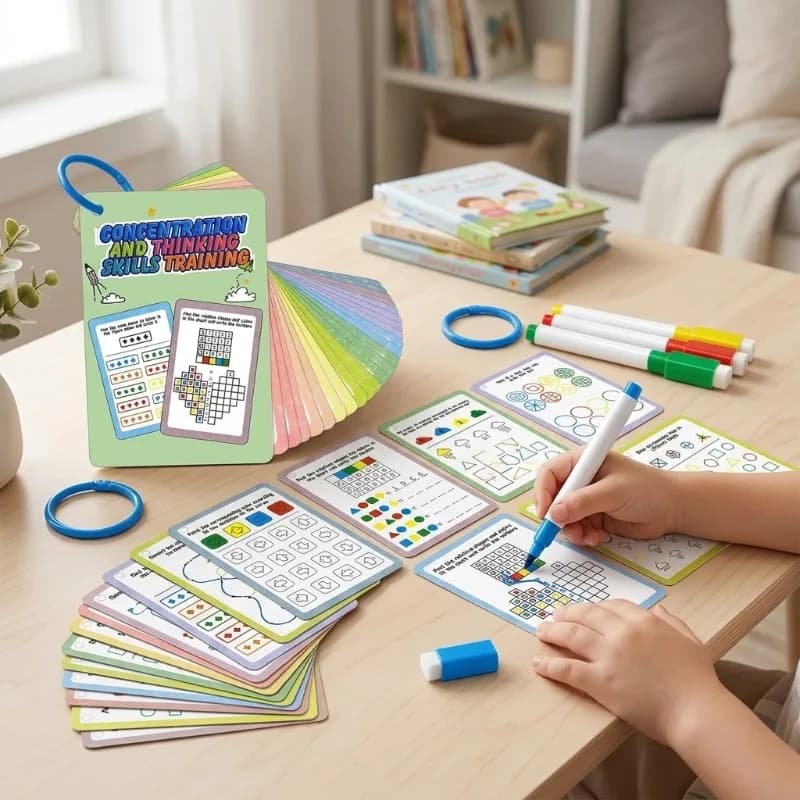 Libro di tracciamento riutilizzabile, Flashcard, Carte per l'allenamento del pensiero, Carte da gioco educative divertenti, Gioco per il controllo della penna, Allenamento della concentrazione, Giocattolo cancellabile