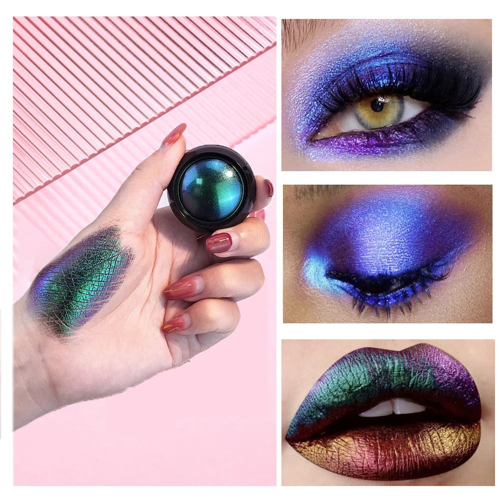 Polvere per ombretto con glitter camaleonte Evidenziatore ultrafine metallico Polvere lucida perlato blu viola cromato, trucco multifunzione