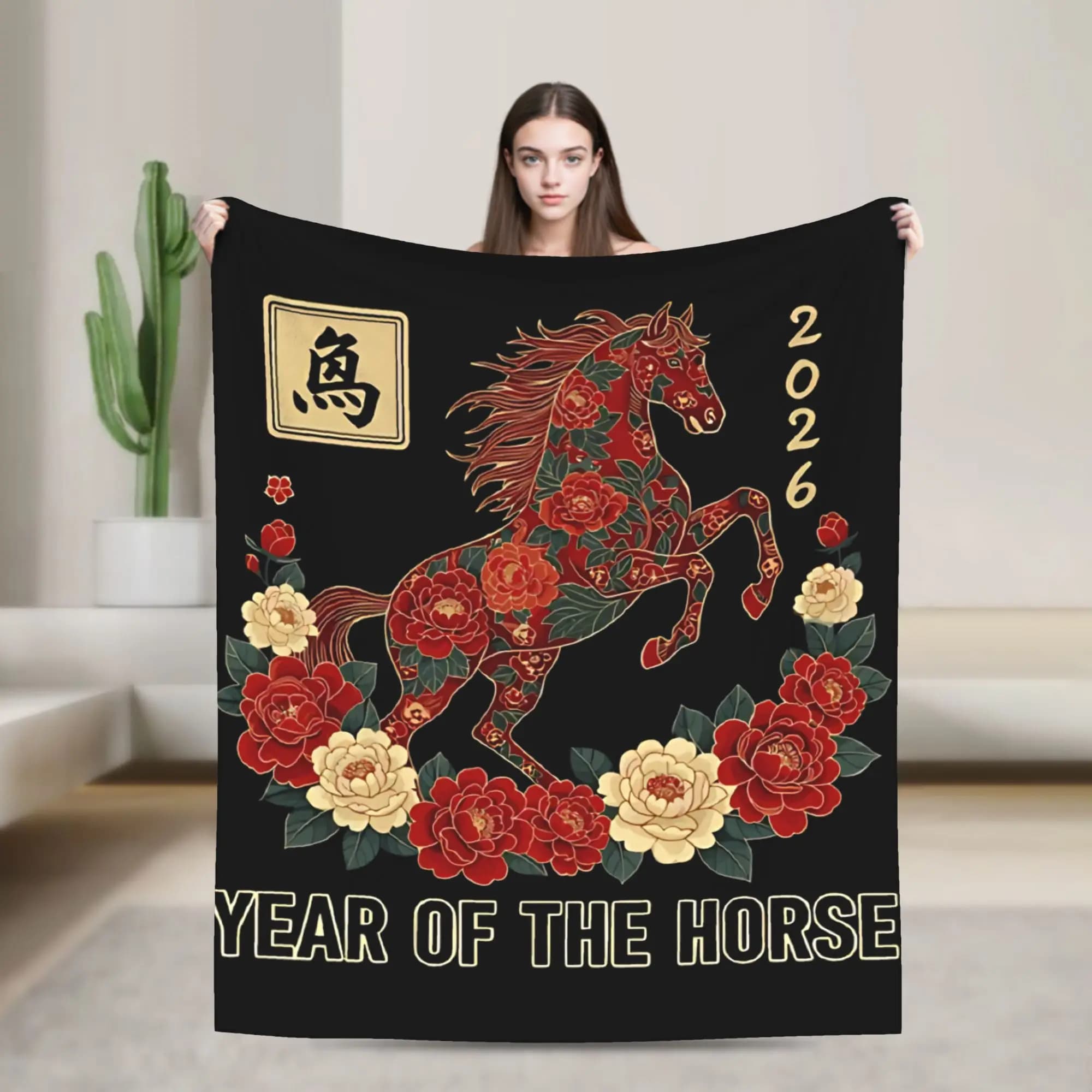 Copriletto Morbido e Caldo per la Casa, Anno Nuovo Cinese del Cavallo 2026, Segno Zodiacale Cinese, Divertente e Soffice, per l'Estate