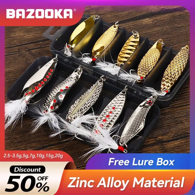 Bazooka Kit fishing baits tablespoons metal baits Spinner Set golden sequins zinc alloy anchors face harsh winter baits with box