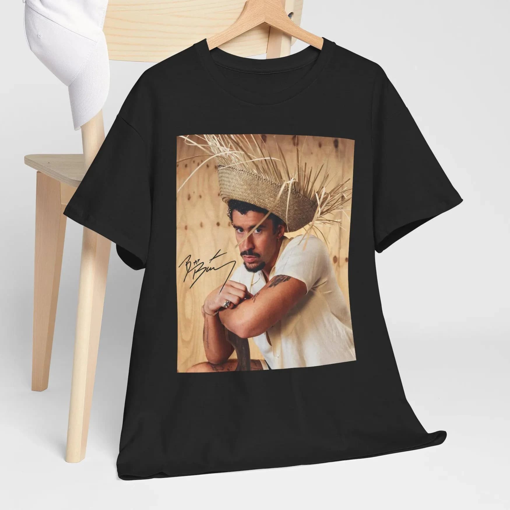 T-shirt Bad Bunny con cappello di paglia per uomo e donna, abbigliamento estivo in puro cotone, t-shirt casual alla moda a maniche corte, streetwear