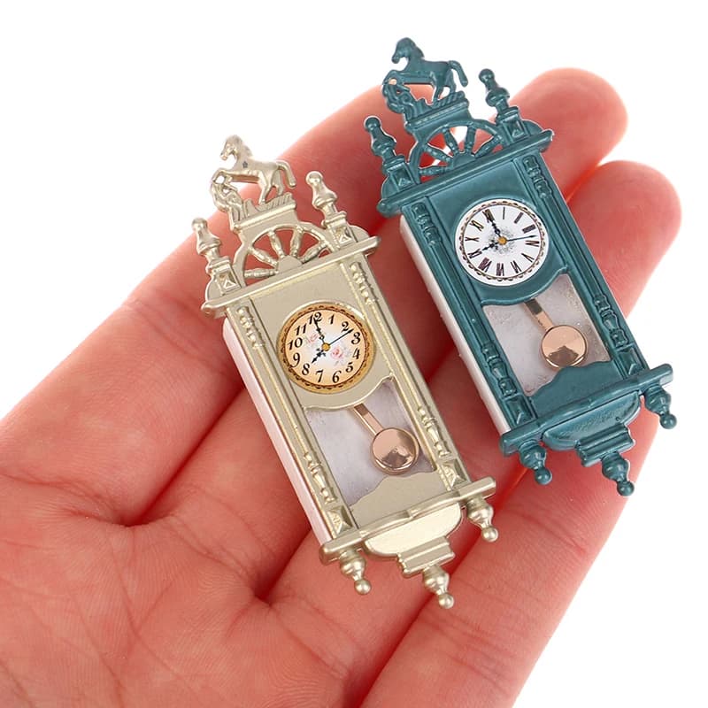 1:12 miniature wall clock for doll house plays home dolls table clock pendulum retro furniture accessories for home decoration fake toy play