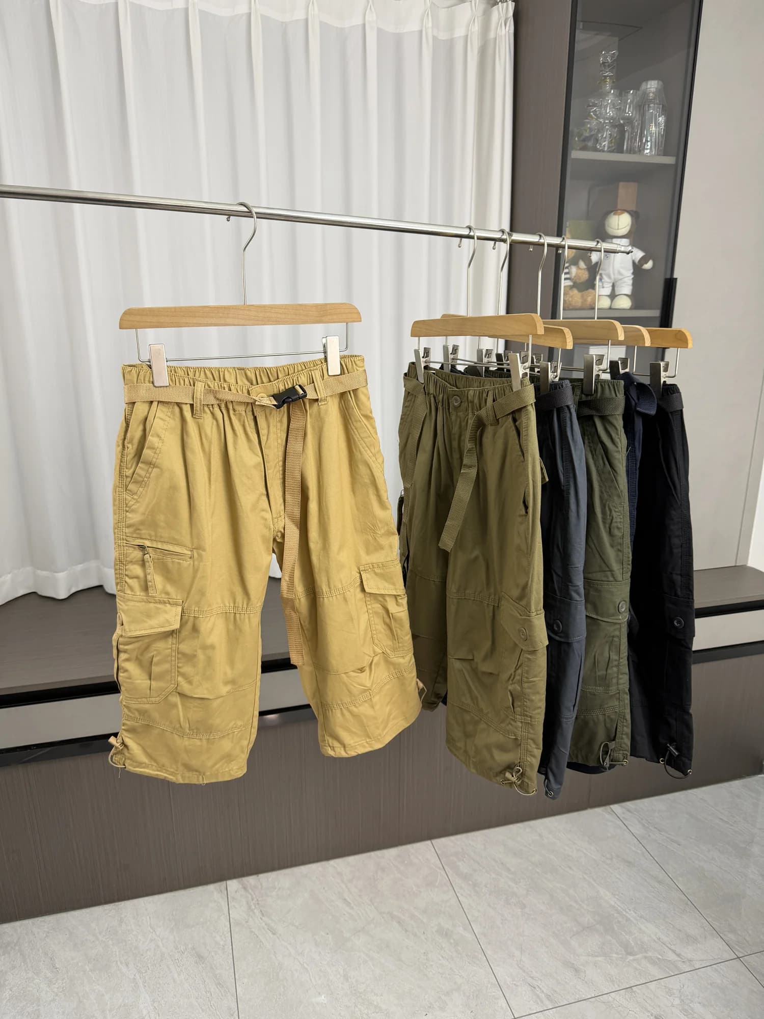 Casual Breathable Men's Summer Shorts Seven-Foot Pants Multi-Pocket Workwear Belted Waist Trendy Straight Leg Pants