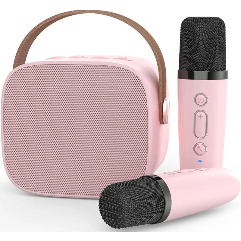 Mini Wireless Singing Bluetooth Speaker with 2 Microphone Portable Home Karaoke Machine for Family Singing Children Gifts