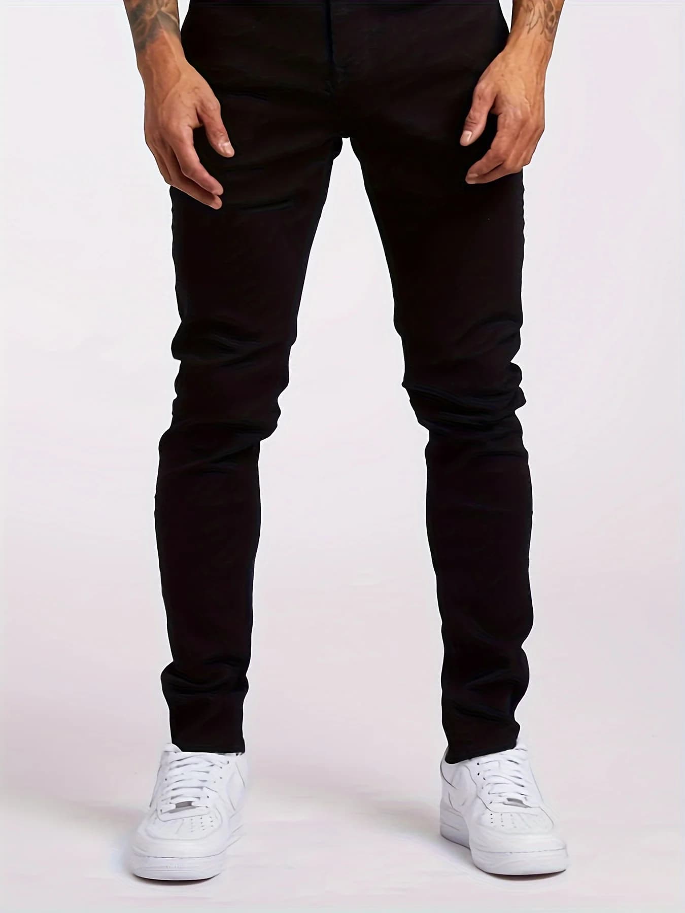 Jeans da uomo, jeans elasticizzati in tinta unita alla moda, pantaloni in denim stile street alla moda