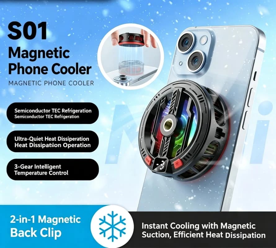 Magnetic Semiconductor Phone Cooler Silent Noiseless Fast Cooling Radiator For Gaming Live Streaming Smartphone Heat Sink