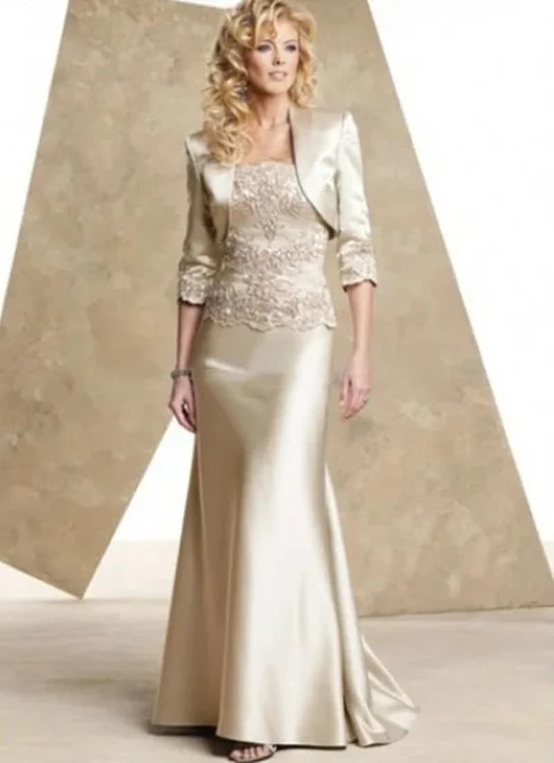 Abiti lunghi eleganti per la madre della sposa con giacca corta Abito da ospite di nozze personalizzato Applique in pizzo Abiti da cerimonia per la mamma dello sposo