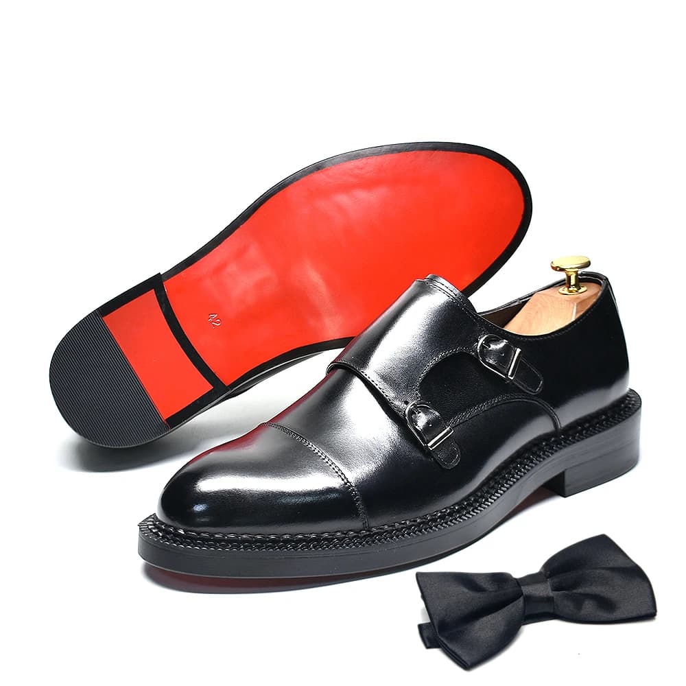 Scarpe eleganti da sposa da uomo in vera pelle di lusso con fibbia cinturino monaco suola rossa punta con puntale nero marrone scarpe formali da lavoro per uomo