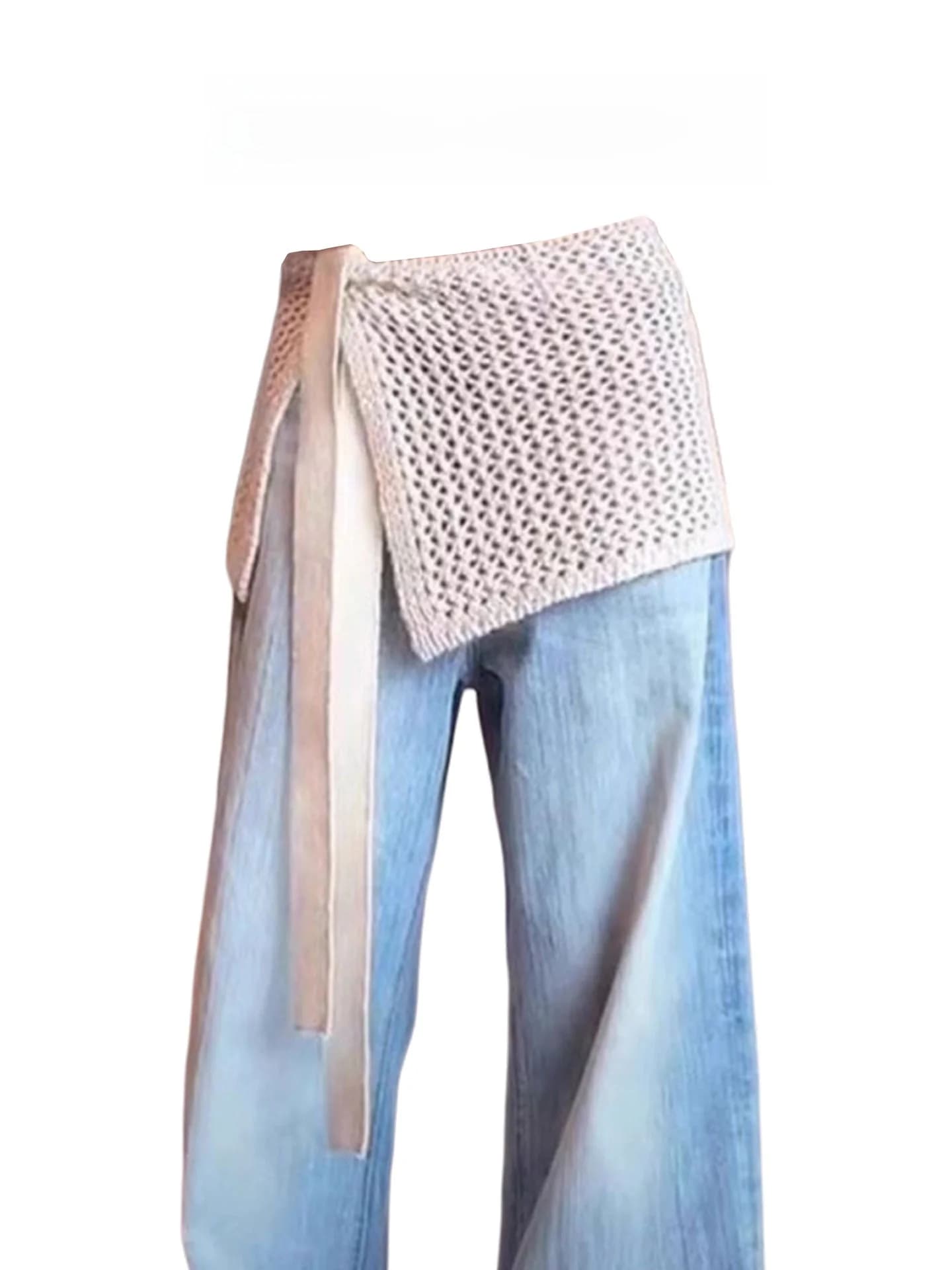 White Hollow out Belted Knitted Skirt for plus Size Women Spring Season Casual Style Korean Version Bridesmaid Skirt