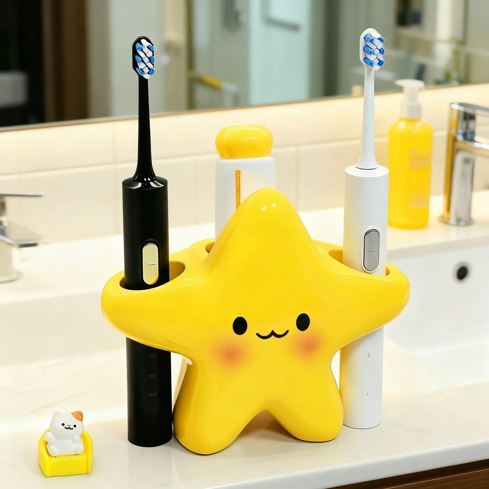 Portaspazzolino in plastica a forma di stella: organizer da bagno indipendente con design dal volto carino, struttura in plastica resistente