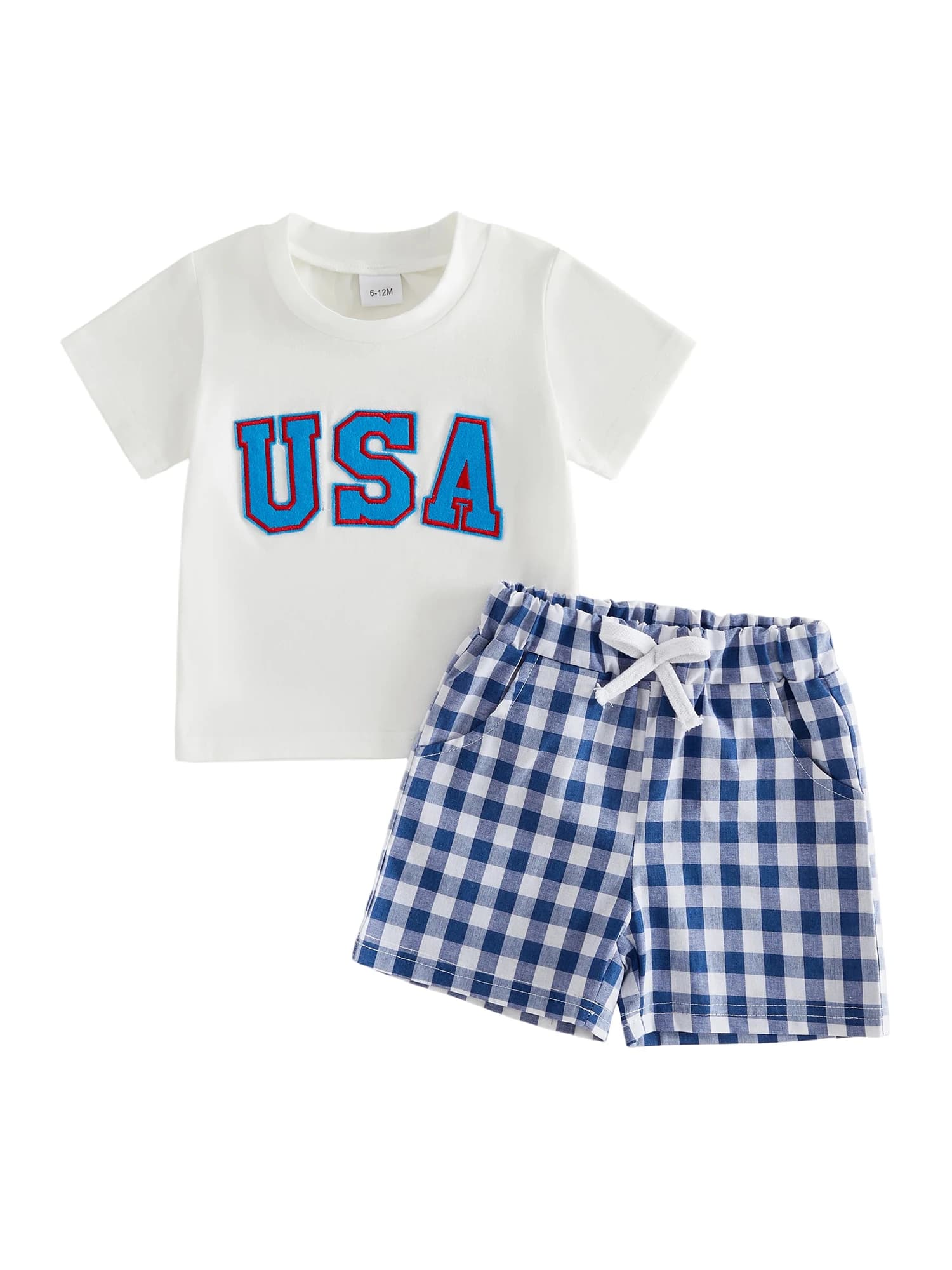 Abiti patriottici per il 4 luglio per ragazzi, t-shirt a maniche corte con stampa bandiera americana, pantaloncini elastici in vita, set di abbigliamento da 2 pezzi per