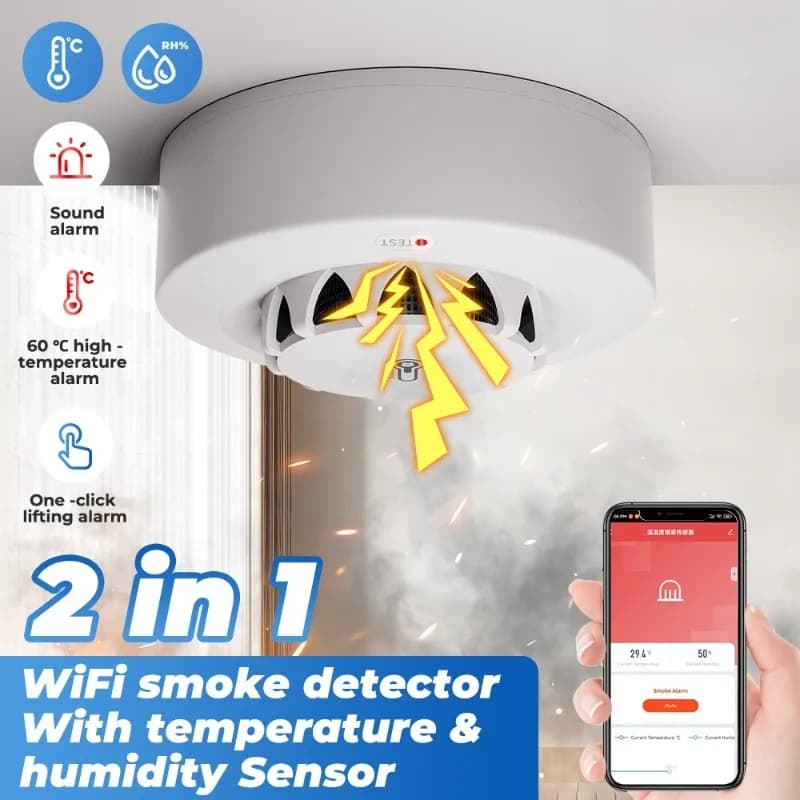 Smart Home Alarm Detector WiFi Zigbee, Temp Humidity Smoke Sensor For Tuya System Fitting