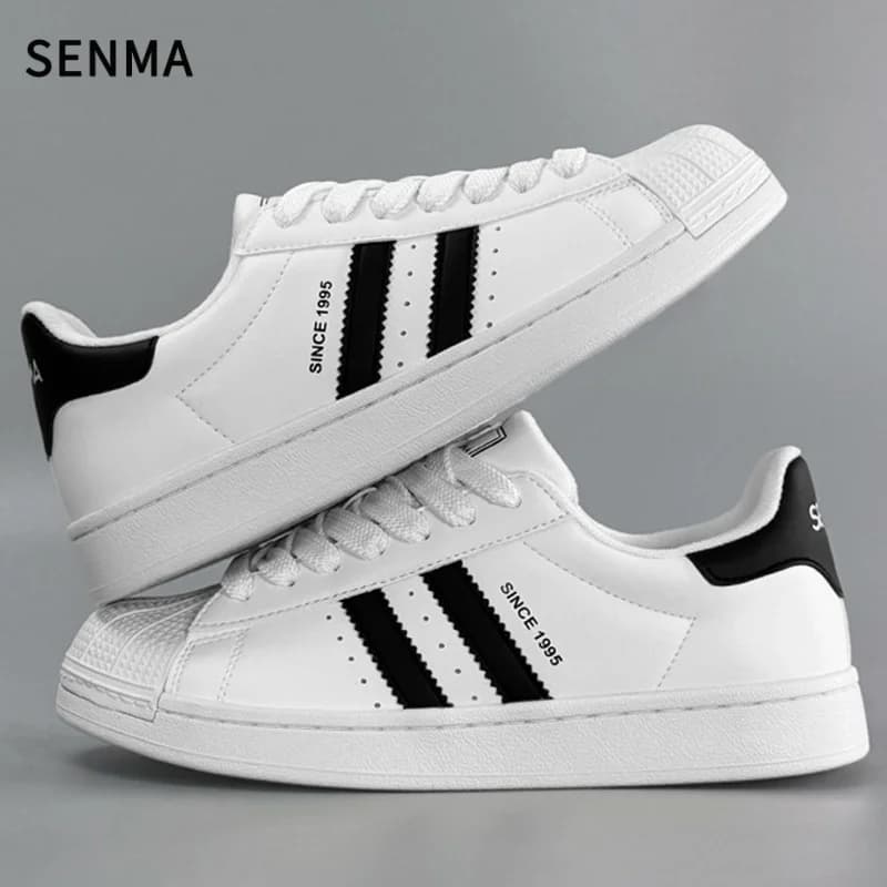 SENMA Men's Women's Sneakers PU Upper Running Shoes Men's Casual White&Black Skateboard Shoes Perfect for Running and as a Gift
