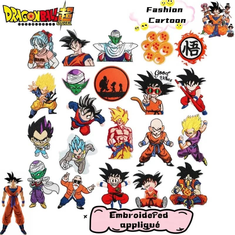 Dragon Ball Japanese Anime Character Embroidered Fabric Patch Fashion Patch Bag Decoration Iron-On Embroidery Accessory Gift