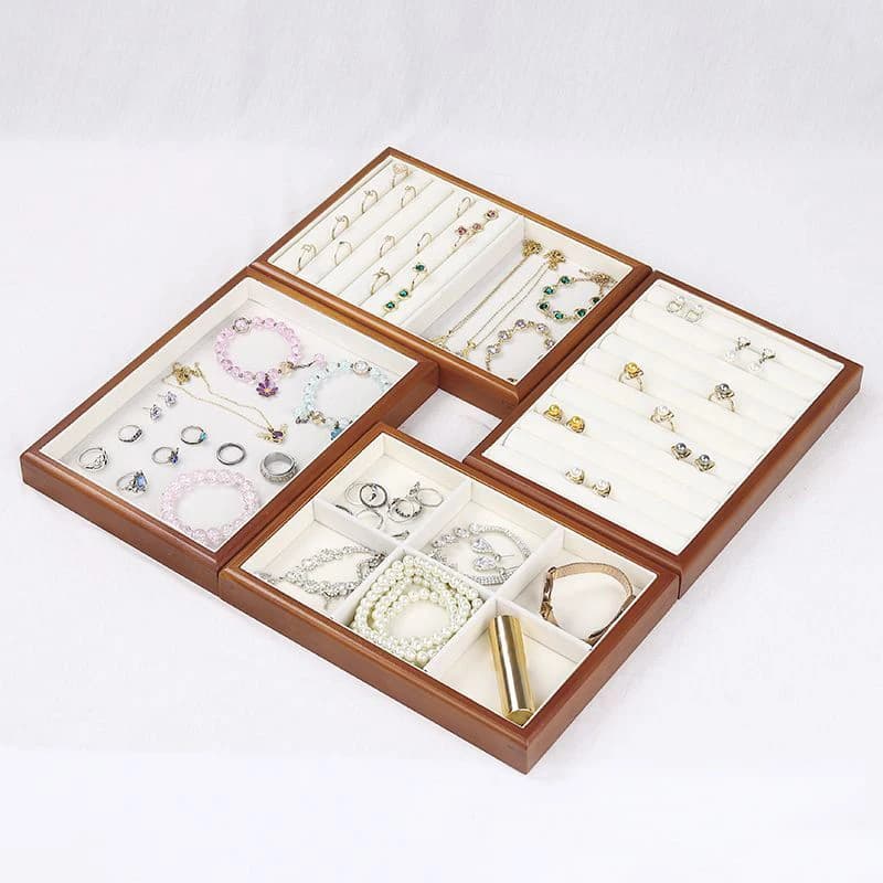 Vassoio per esposizione di gioielli vintage Orecchini multiuso Anello Collana Bracciale Piatto Vassoi portaoggetti in legno Bancone Organizzatore di gioielli