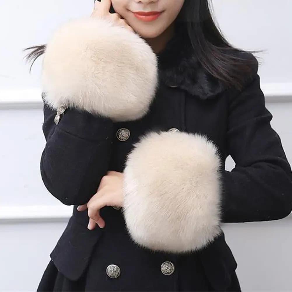 1 paio di scaldamuscoli in pelliccia sintetica soffici polsini con maniche in peluche da donna copertura termica antivento per giacche maglioni