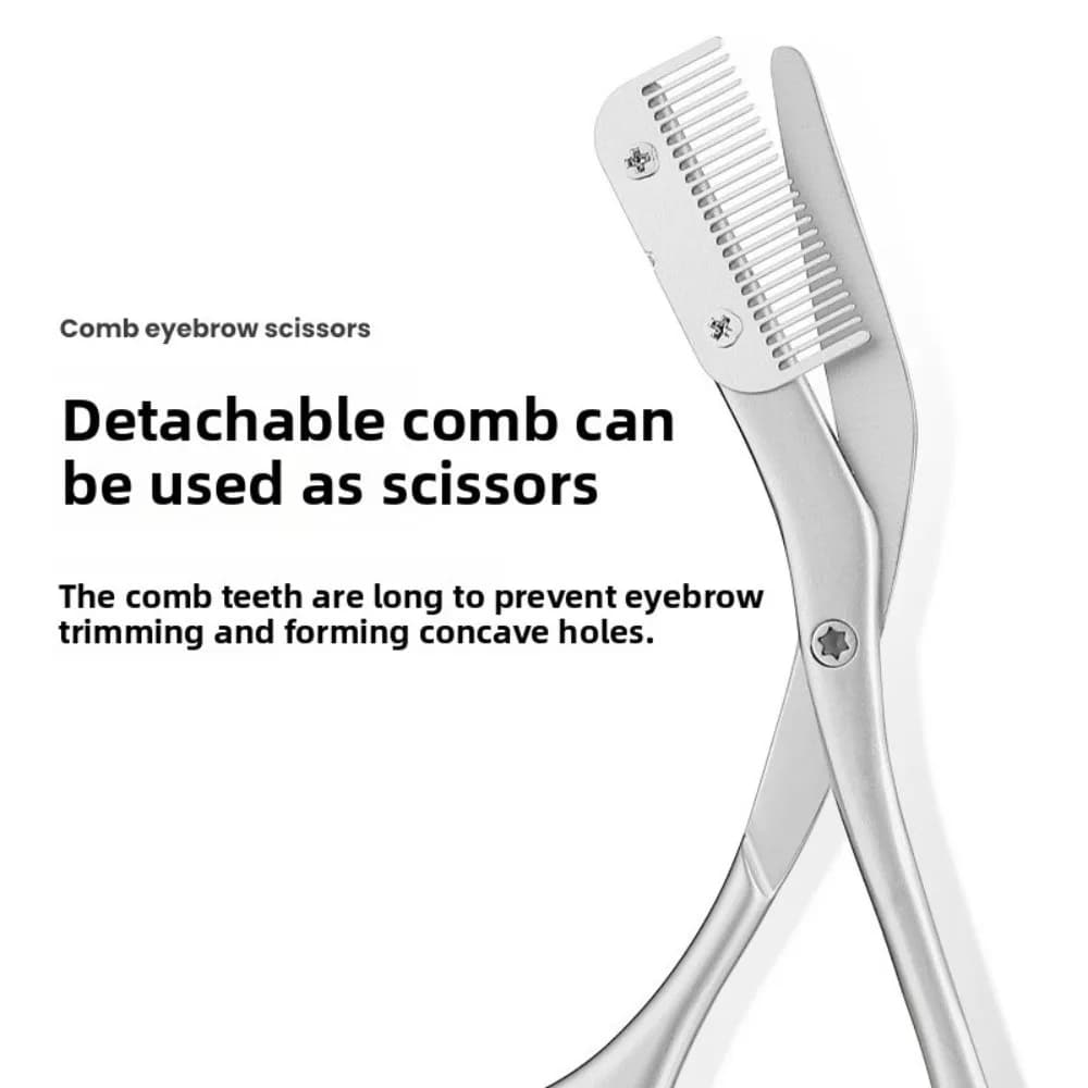 Stainless Steel Eyebrow Scissors Built-in Comb All-in-One Shaper Epilator Cut Comb Metal Texture Grooming Tool Creating Eyebrows