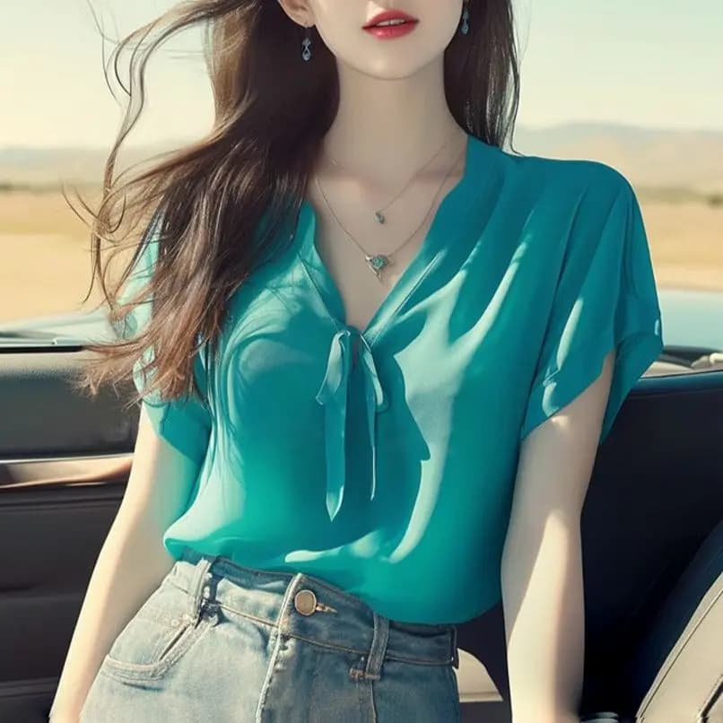 Women's Short Sleeve Chiffon Shirt New Casual Shirt French Summer Fashion