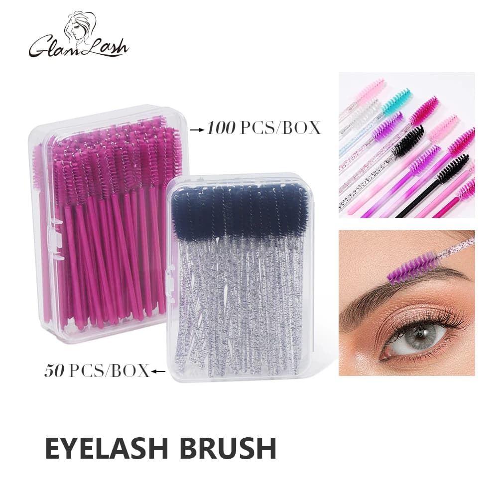 GLAMLASH 100 Pz Use And Drop Lash Micro Mascara Bacchetta Extension Eyebrow Cleaning Brush In Spoolers Apply Brush Box