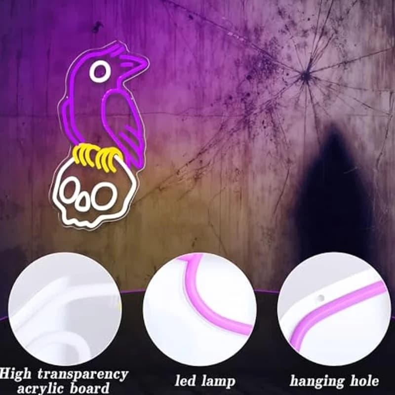 Insegna al neon con teschio di corvo per camera da letto, luce dimmerabile con teschio, testa di scheletro horror di Halloween per regali di decorazioni per feste per bar di grotta