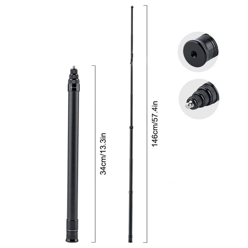 Carbon Fiber Adjustable Selfie Stick Mini Selfie for Camera with 1/4 Inch Non-slip Thread for Insta360 X3 GO3 Action 4 DJI GoPro