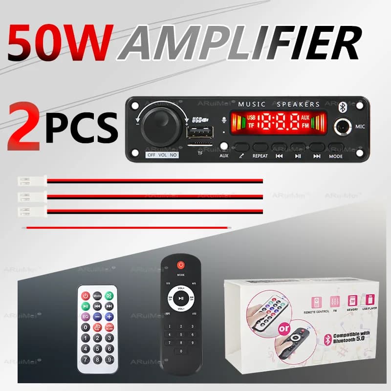 Scheda amplificatore ad alta potenza da 50 W Bluetooth MP3 WMA APE Decoder DC 12V Modulo audio per auto con microfono vivavoce USB/TF/FM