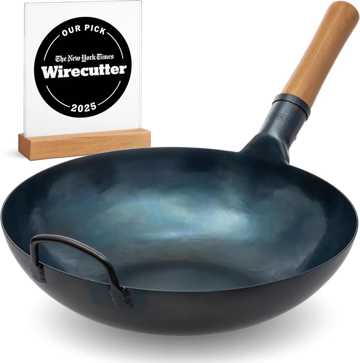 Carbon Steel Wok Pretreated by 13,5 Inches - Flat Bottom, Compatible with All Types of Stir-Fry Rings, BBQ and Camping