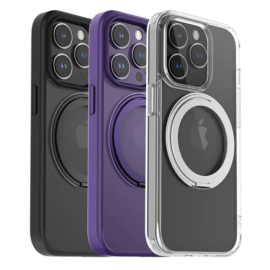 High Quality TPU Frame Magnetic PC Back Cover For iPhone 15 14 13 Pro Max Plus 360 Degree Rotating Ring Stand Magsafe Phone Case