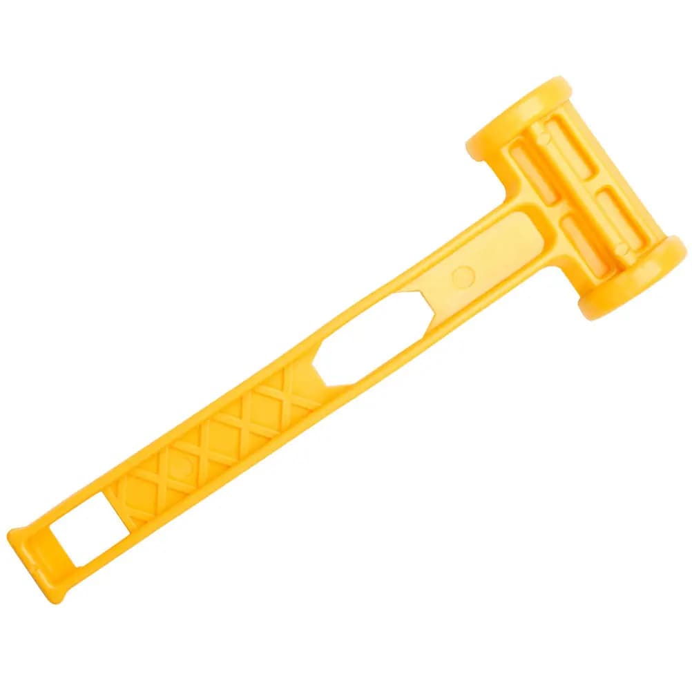 Camping tent hammer, plastic hammer for tents and mountings, light and portable, with hook and handle with carving, yellow