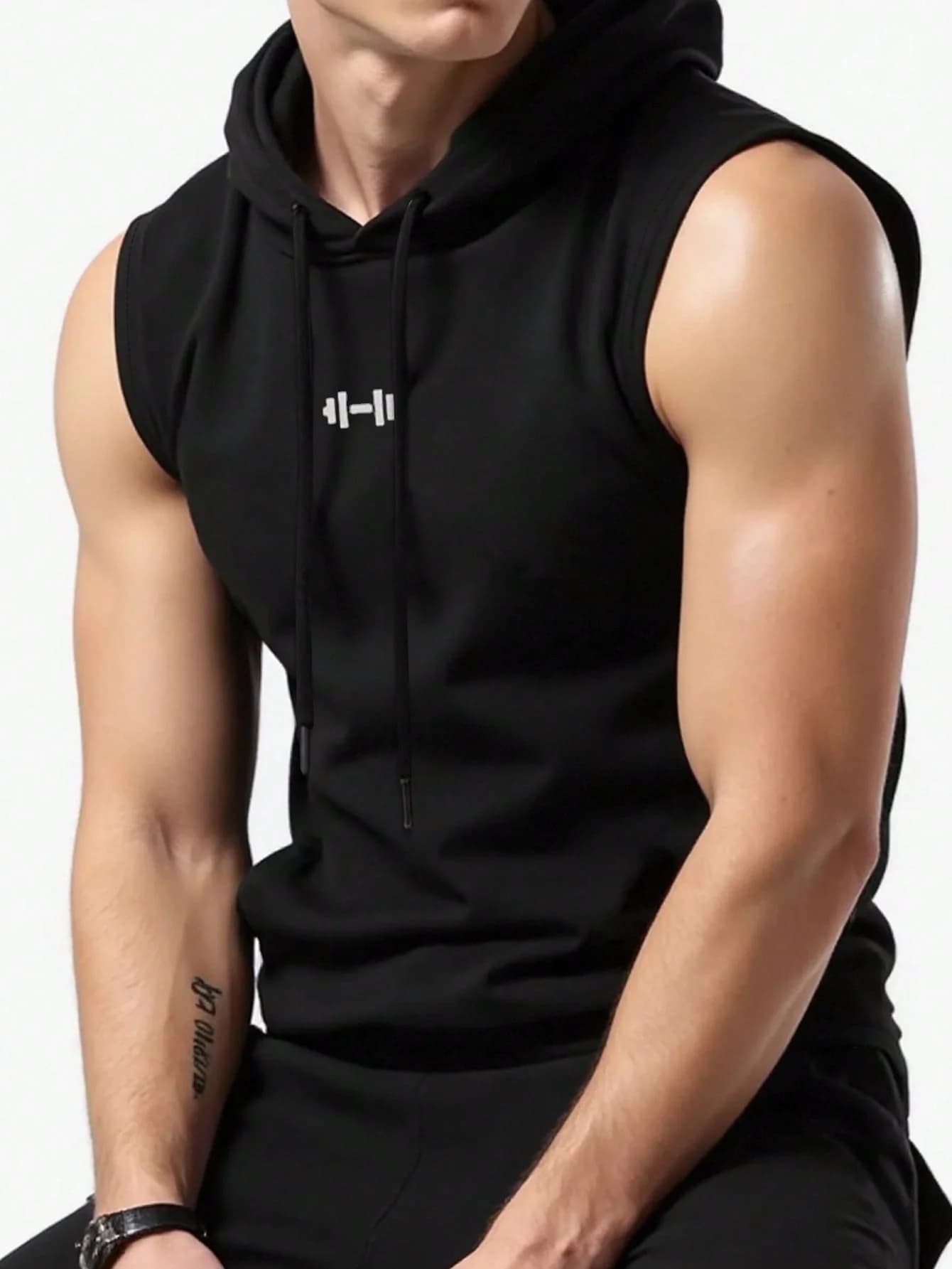 Gilet Senza Maniche con Cappuccio da Uomo, Canotta da Palestra con Stampa Manubri, Felpa Traspirante per Allenamento Primavera Estate, Abbigliamento Sportivo Casual