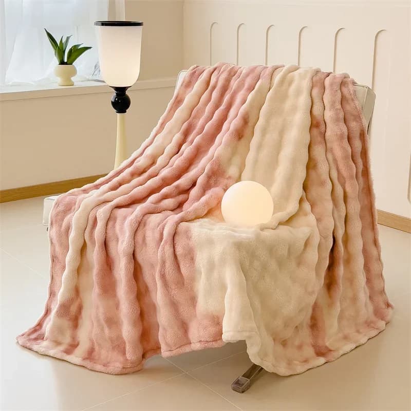 Coperta soffice per letti Plaid in peluche di coniglio per divano Coperta calda Thow Coperta di colore sfumato per coperte invernali Queen/King