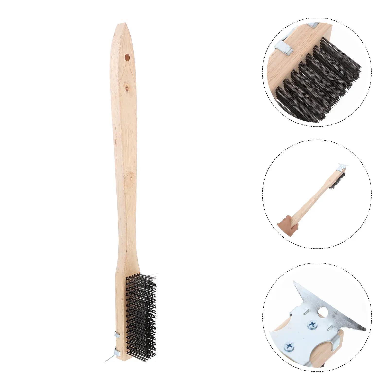 Pizza Oven Brush Scraper Stainless Steel Wire Detachable Long Handle Pizza Stone Cleaner Tools Wire Brush Scraper for Cleaning