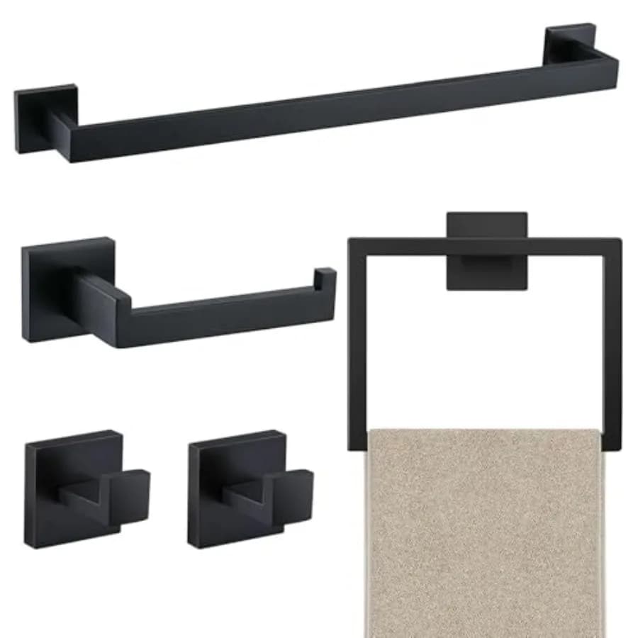 Set di 5 Portasciugamani da Bagno - Portasciugamani da 23,6 Pollici in Acciaio Inox SUS304 per Montaggio a Parete B