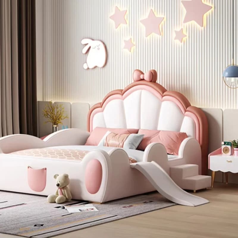 Letto per Bambini in Stile Lusso Leggero, Rosa Principessa per Ragazze, Nordico per Ragazzi, 1.2m 1.5m 1.8m, Struttura in Legno e Pelle, Gambe in Metallo
