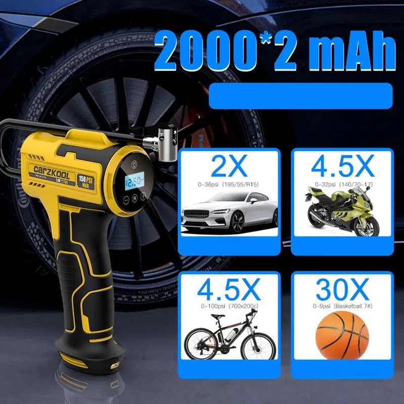 Nuovo Compressore d'Aria Portatile Wireless 150PSI, Pompa Gonfiabile Digitale per Auto, Biciclette e Palloni