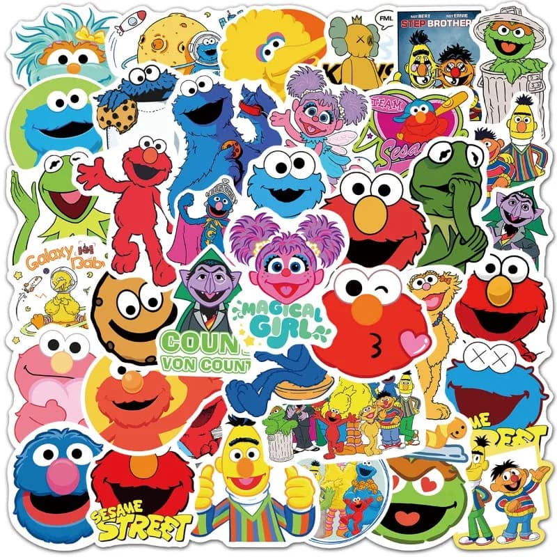 50 Pcs Sesame Street Graffiti Stickers Creative Waterproof Decals for Notebook Luggage Water Bottle Trendy Toy