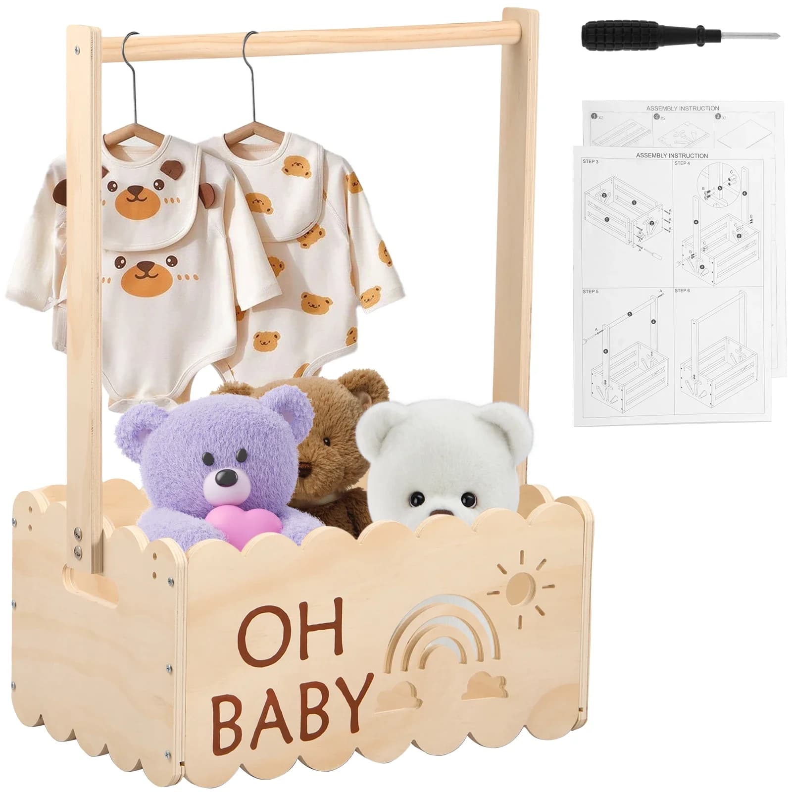 Cesto portaoggetti in legno per baby shower, cassetta portaoggetti con manico, contenitore multiuso per giocattoli, cesto regalo per bambini e bambine
