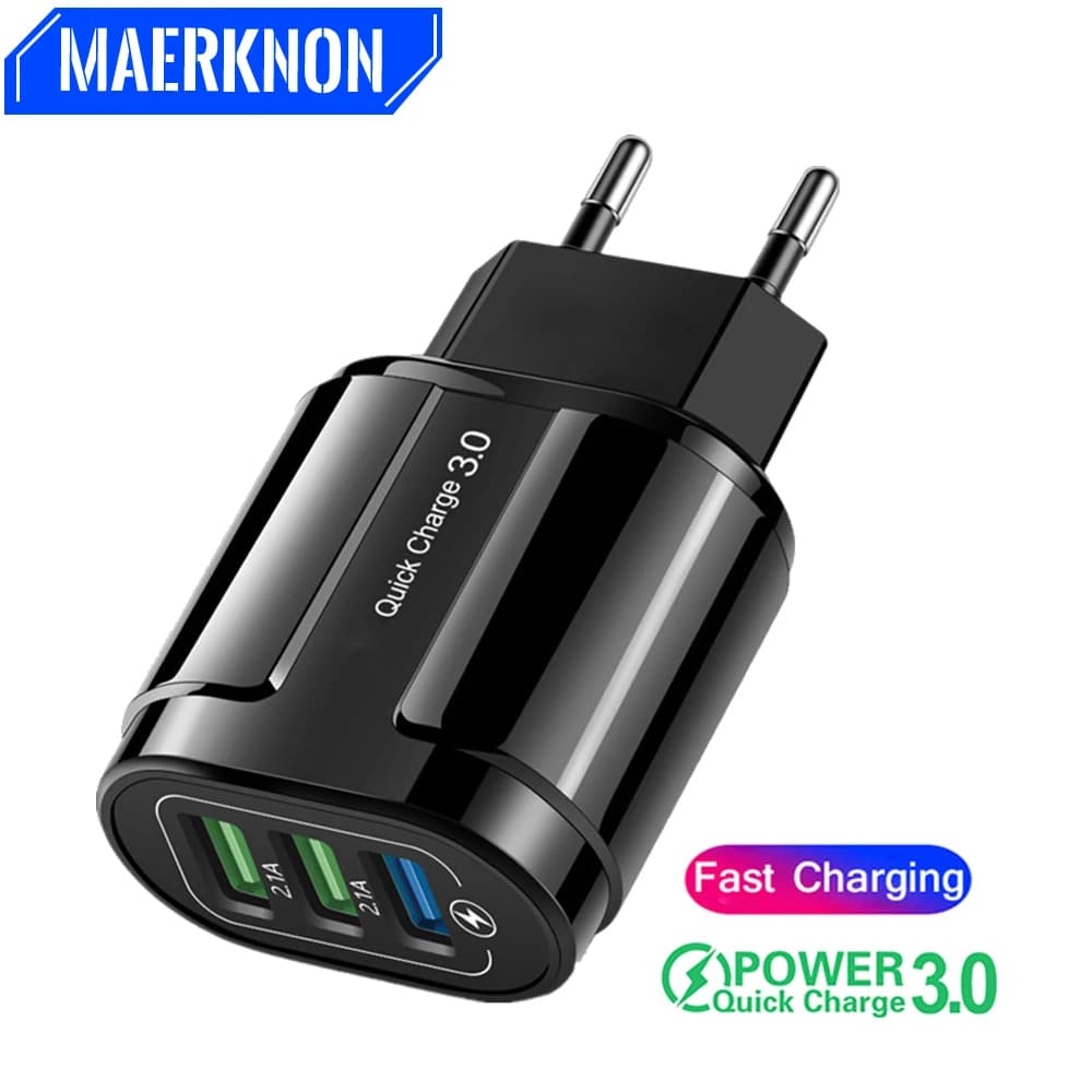 Maerknon 3USB Caricatore del telefono 18W Ricarica rapida per Samsung Xiaomi Huawei iPhone 14 13 Pro Max QC3.0 Adattatore per caricabatterie per telefono cellulare