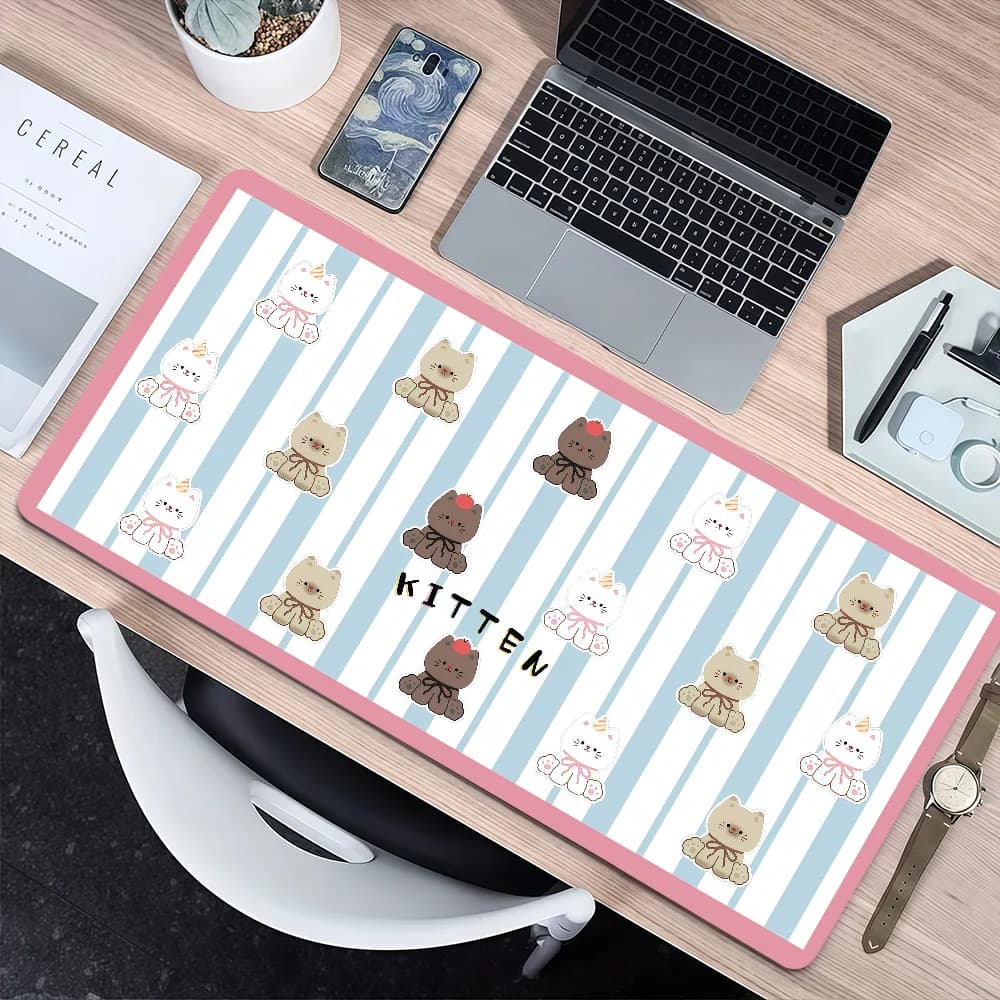 Tappetino per mouse con motivo a griglia e cucciolo in stile cartone animato, antiscivolo, con bordi rinforzati, spesso, grande, confortevole, per gaming, ufficio, studenti