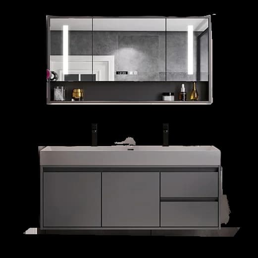 Lavabo integrato in nano pietra per bagno moderno e avanzato, mobile bagno in legno massello, specchio smart di lusso leggero, lavandino.
