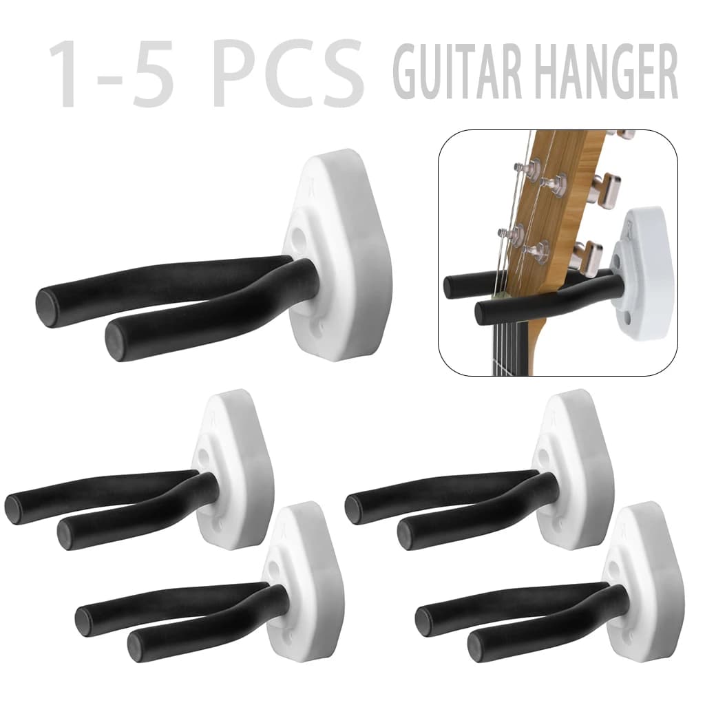 Forte supporto antiscivolo per gancio per gancio per montaggio a parete per chitarra per basso elettrico acustico, violino, ukulele, design compatto, bianco