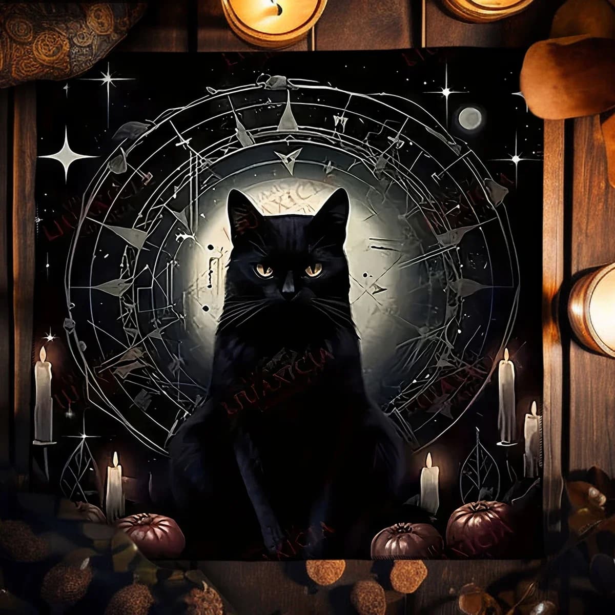 Tovaglia da altare Stregoneria Tovaglia gatto nero per tarocchi con stella Stregoneria Astrologia Carte oracolo Pad per la decorazione della casa della stanza