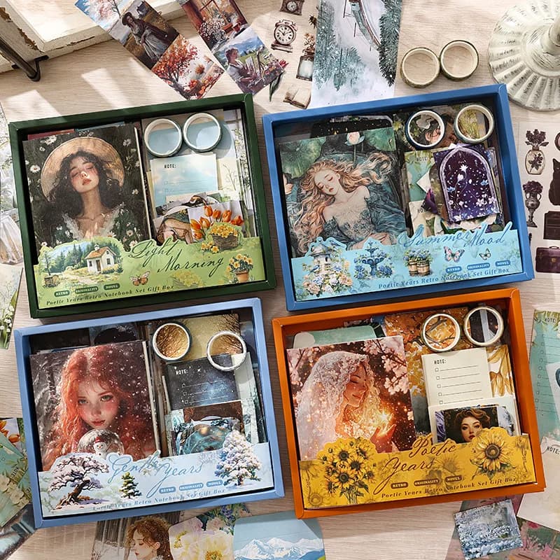 124 - Piece Vintage Scrapbook Set in Large Gift Box, for Journaling, Scrapbooking & DIY Crafts