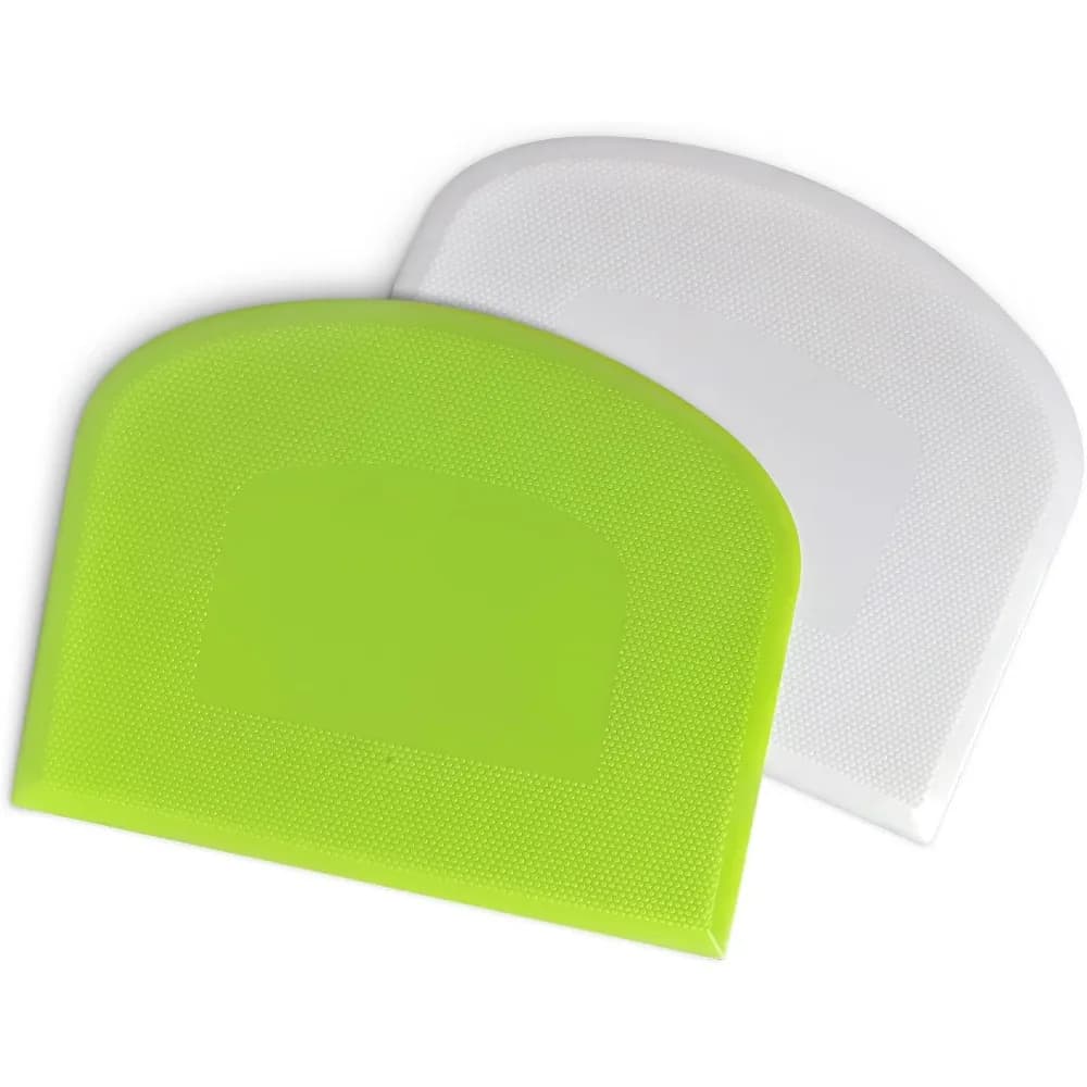 Multipurpose Kitchen Pastry Cutter Tool Flexible Plastic Bowl Spatula Bench Scraper Food Dough Scraper for Baking Bread Cake Fondant Icing Set of 2 Pieces White and Green
