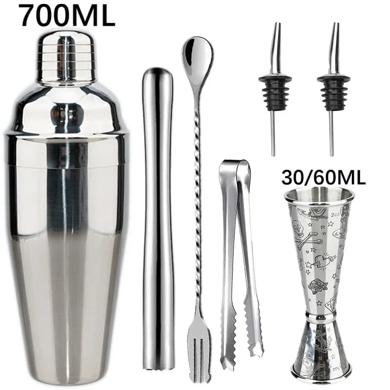 2025 New Eco-Friendly Professional Stainless Steel Cocktail Shaker Bartender Wine Cup Mixer Martini Bar Set